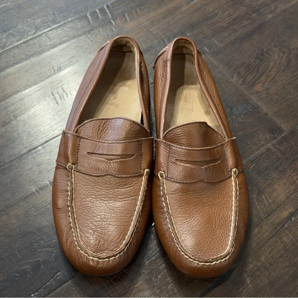 Polo Ralph Lauren‎ Telly II Brown Leather Slip On Loafer Size 9 Men